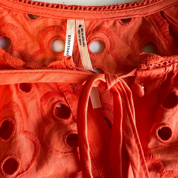 Anthropologie Vibrant Orange Puff Sleeve Eyelet Blouse Top Size XS - Picture 4 of 10